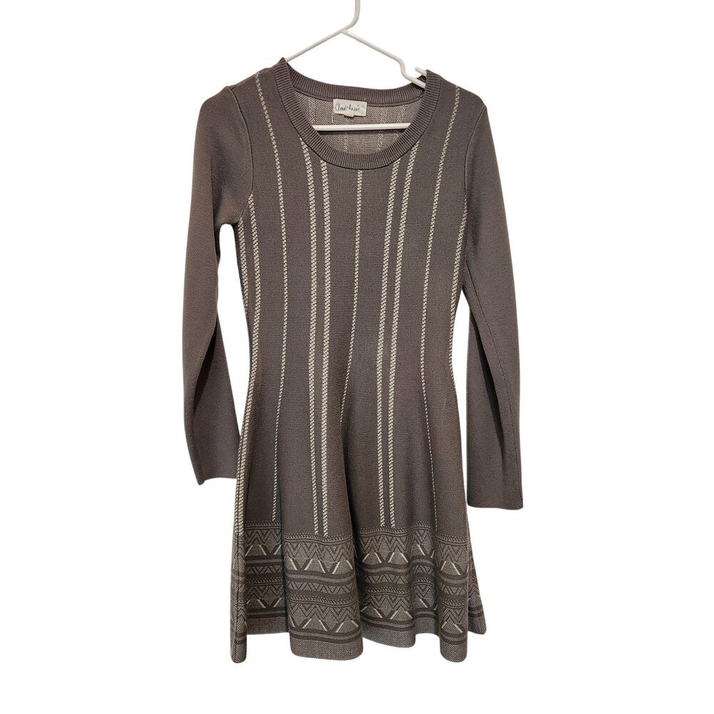 Cloud Chaser Gray Knit Crewneck Long Sleeve Above The Knee Sweater Dress Medium